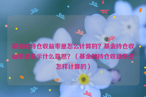 基金的持仓收益率是怎么计算的？基金持仓收益率是表示什么意思？（基金的持仓收益率是怎样计算的）