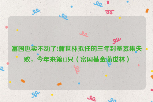 富国也卖不动了!蒲世林拟任的三年封基募集失败，今年来第11只（富国基金蒲世林）