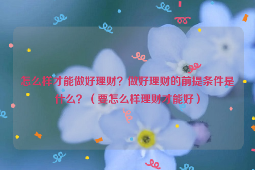 怎么样才能做好理财？做好理财的前提条件是什么？（要怎么样理财才能好）