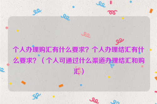 个人办理购汇有什么要求？个人办理结汇有什么要求？（个人可通过什么渠道办理结汇和购汇）