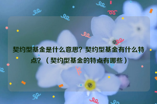 契约型基金是什么意思？契约型基金有什么特点？（契约型基金的特点有哪些）