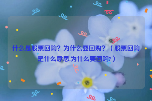 什么是股票回购？为什么要回购？（股票回购是什么意思,为什么要回购?）